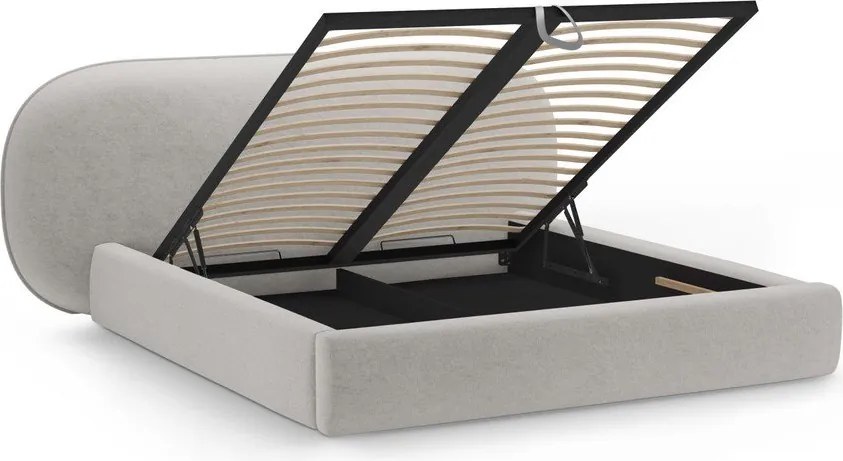 Letto matrimoniale imbottito grigio chiaro con contenitore con rete inclusa 180x200 cm Ovalo – Micadoni