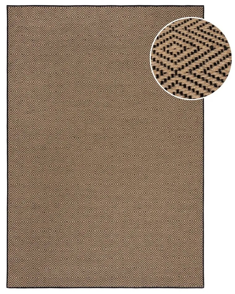Tappeto nero/di colore naturale in iuta 200x290 cm Diamond – Flair Rugs