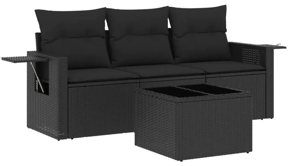 Set divani da giardino 4 pz con cuscini nero in polyrattan