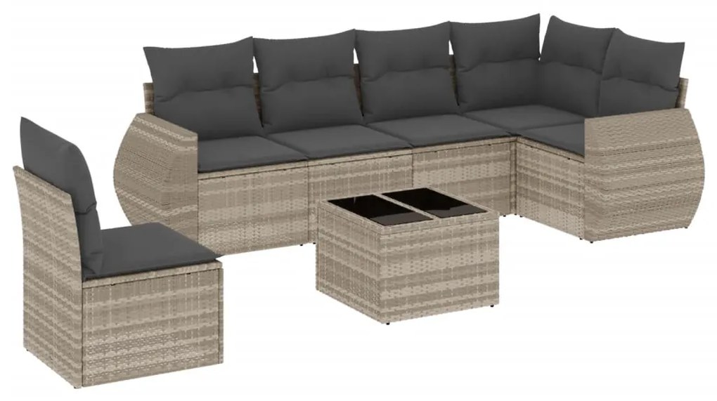 Set divani da giardino 7pz con cuscini grigio chiaro polyrattan