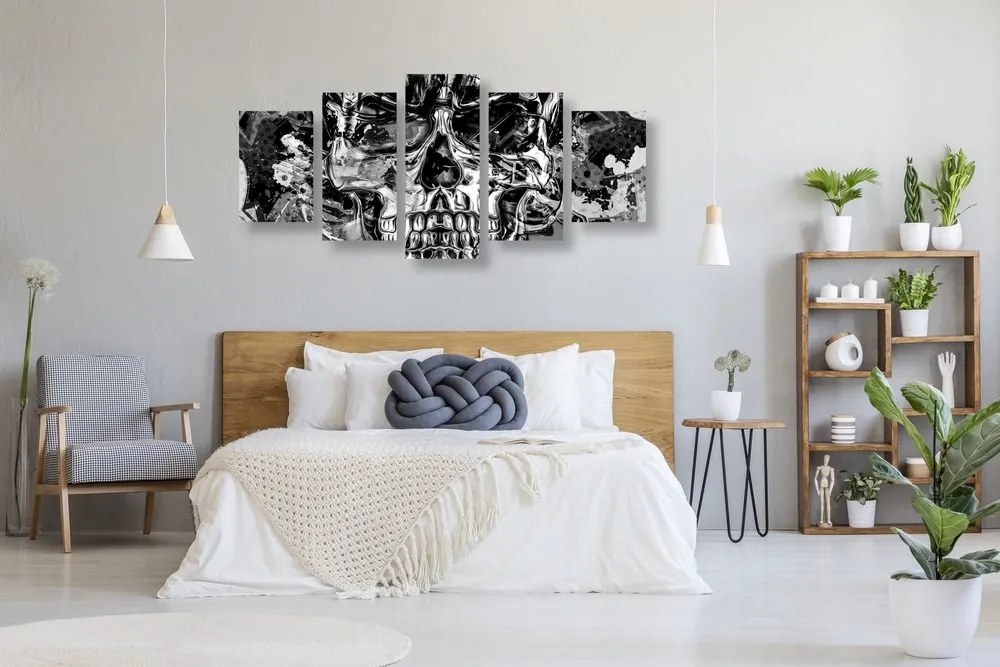 Quadri 5 pezzi – Teschio artistico in bianco e nero