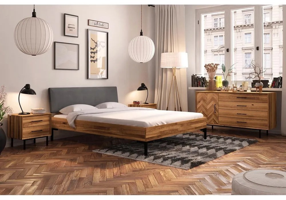 Letto matrimoniale in rovere con testiera imbottita 140x200 cm Abies 1 - The Beds