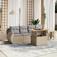 Set Divano da Giardino 5 pz con Cuscini Beige in Polyrattan 3272074