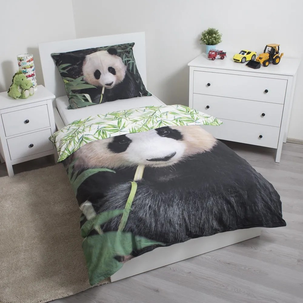 Set copripiumino e federa da bambini in cotone per letto singolo 140x200 cm Panda – Jerry Fabrics