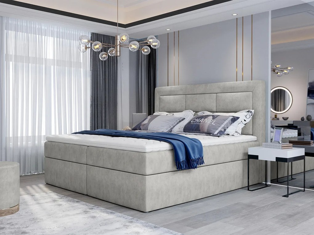 Letto matrimoniale boxspring Maldive - 160 x 200 cm , Tessuto grigio chiaro grezzo