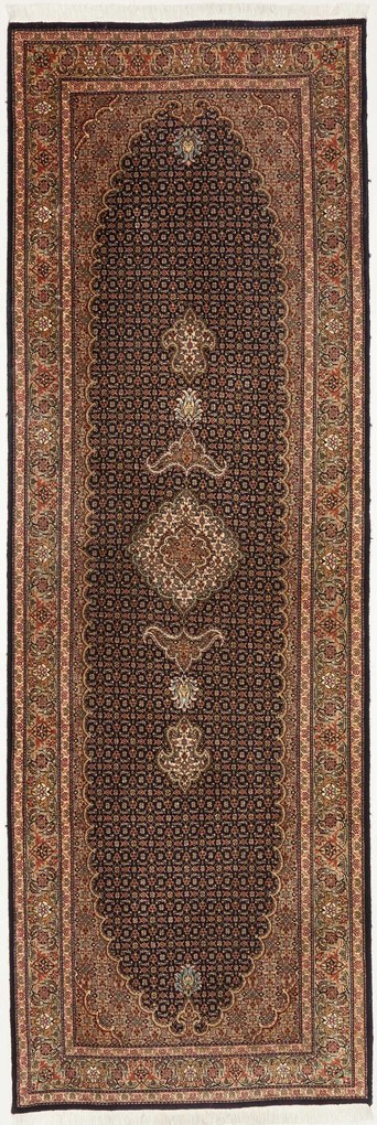 Tabriz Tappeto 250 x 90 Blu (Iran) Annodato A Mano