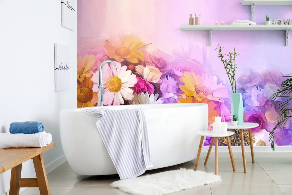 Carta da parati – Pittura a olio di fiori colorati