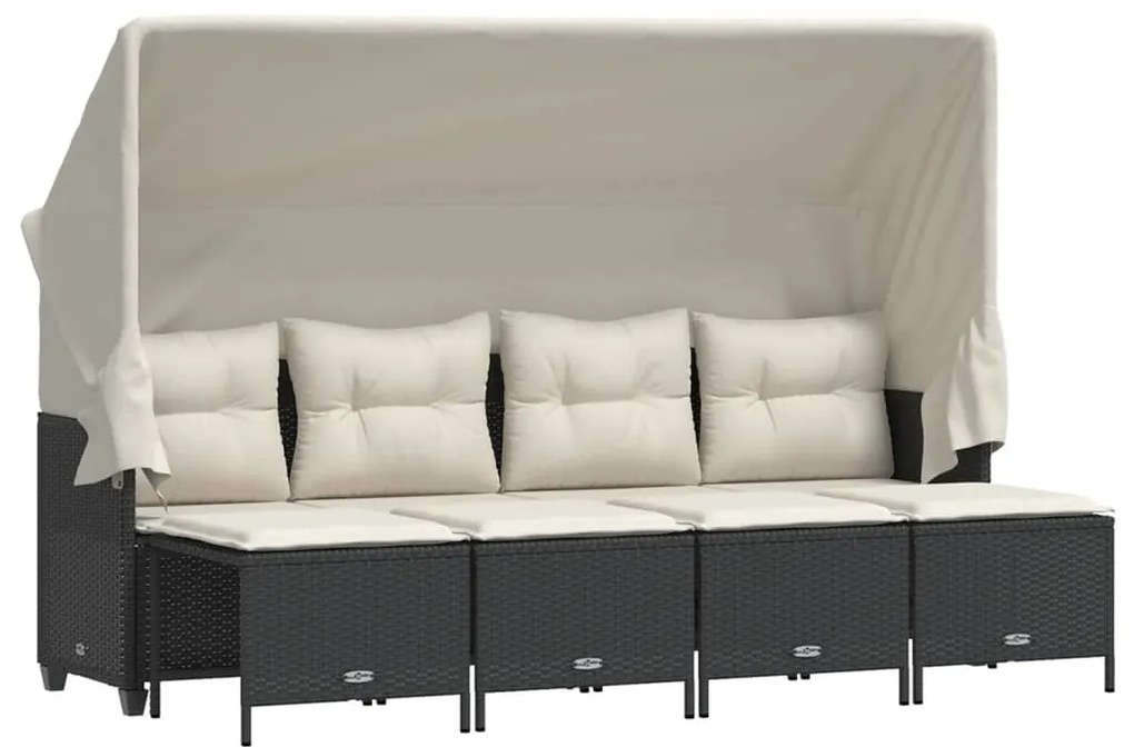 Set divani da giardino 5 pz con cuscini in polyrattan nero