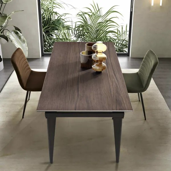 Tavolo allungabile 180 cm ULISSE con top grčs porcellanato effetto Legno Tek