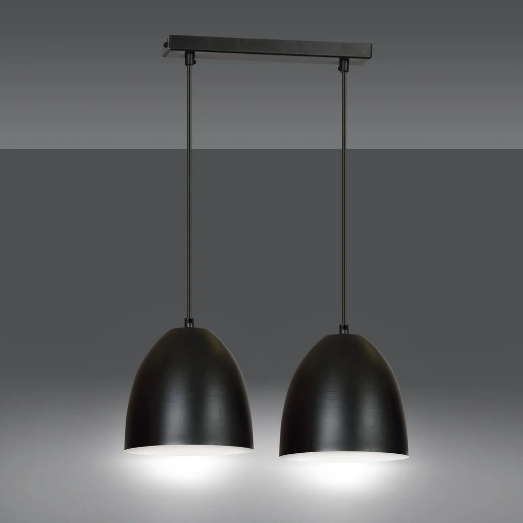 Lampadario 2 Luci Lenox In Acciaio Nero Con Cupole In Nero E Bianco