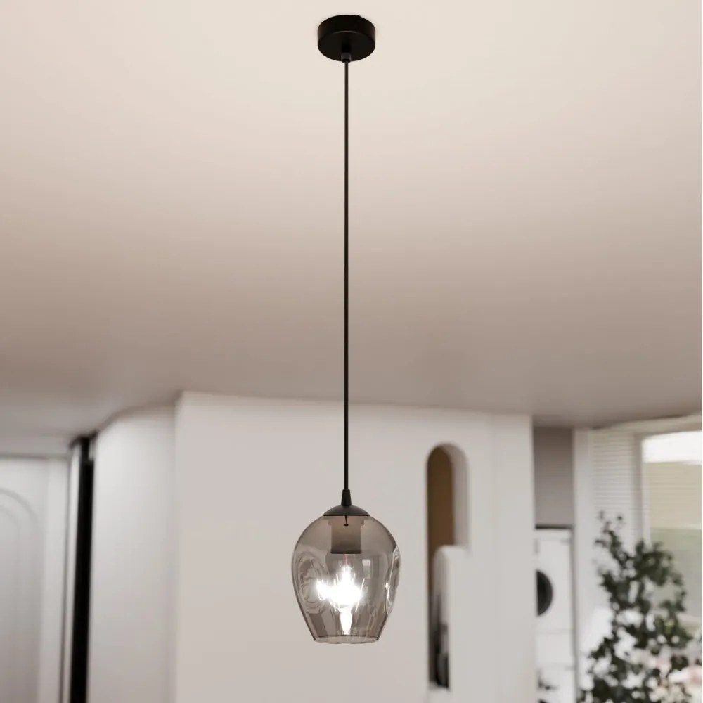 Lampadario a Sospensione in Acciaio e Vetro ISTAR Nero E27 Colore delle Sfere Grafite