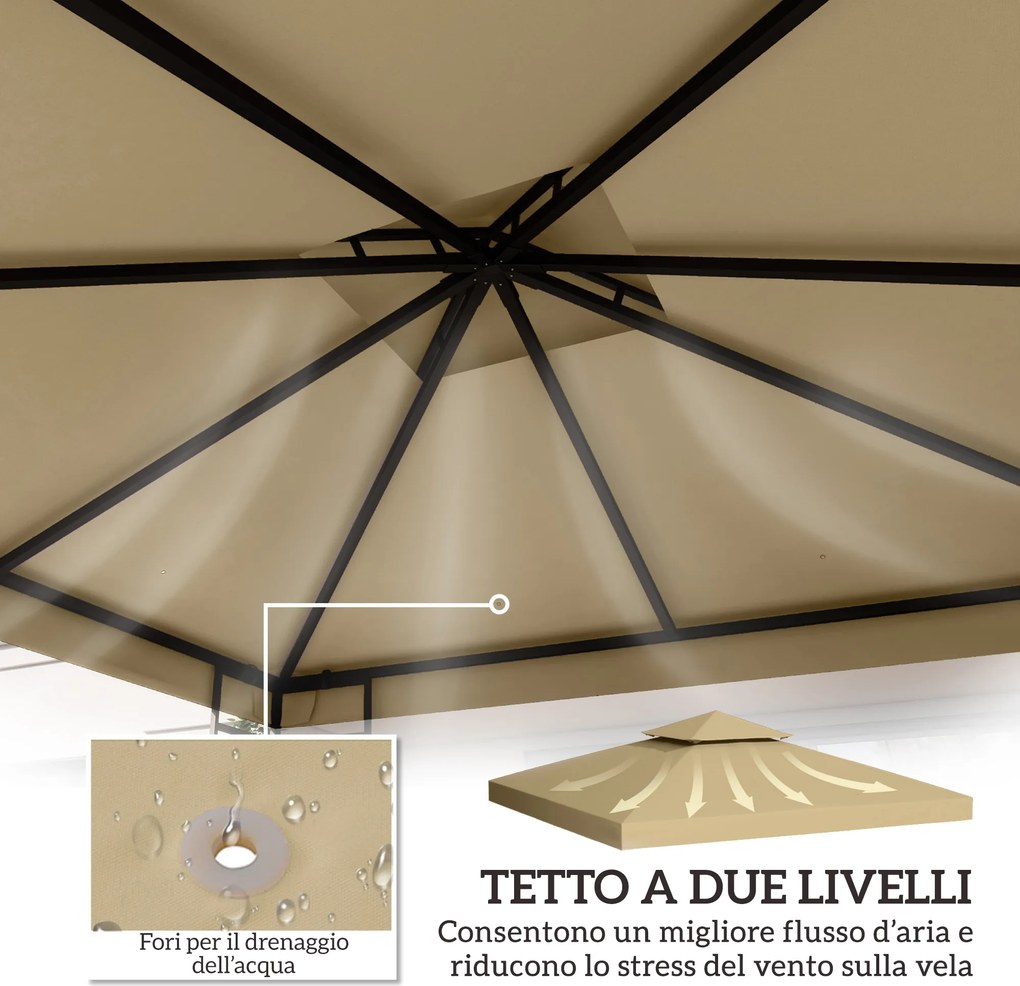 Tetto di Ricambio per Gazebo 3x3 m a 2 Livelli e Resistente ai Raggi UV Beige...