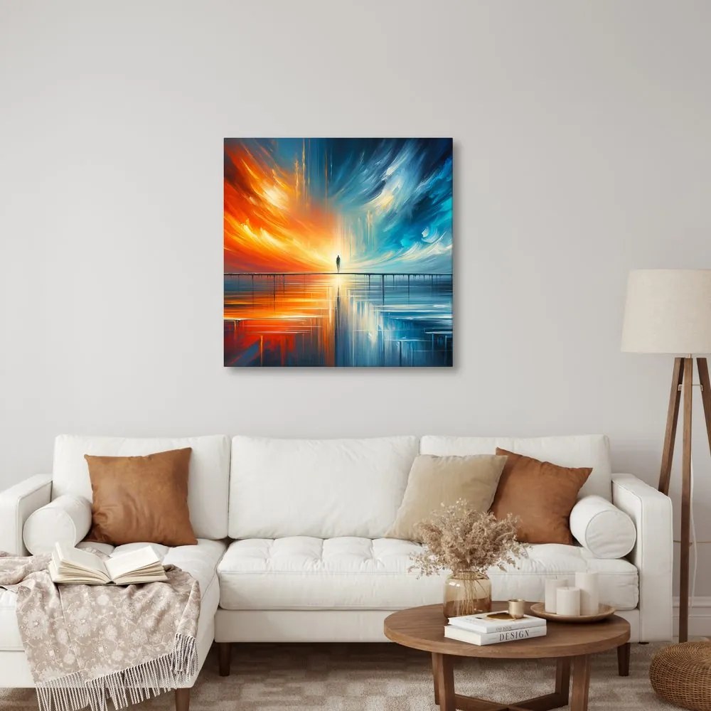 Quadro su tela – Figura sul molo tra cielo e terra