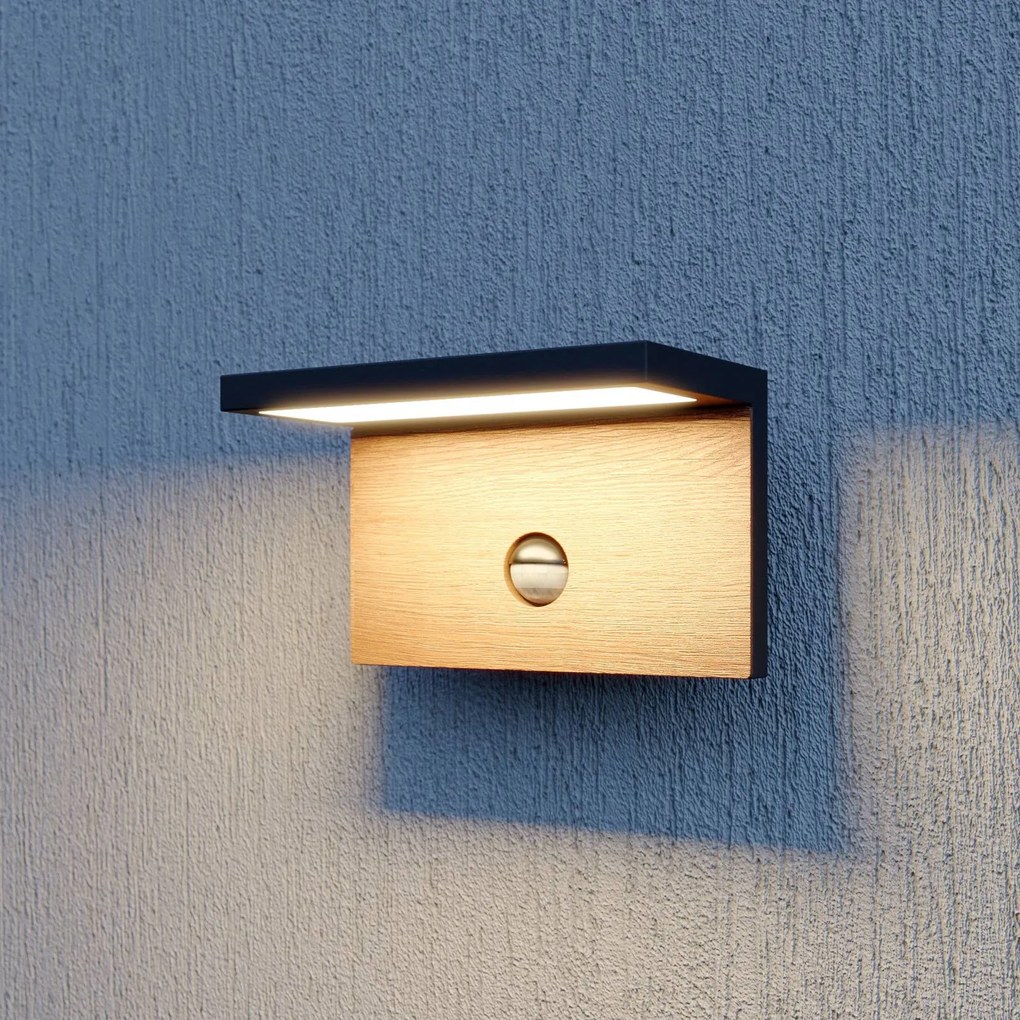 Lucande Lignus applique LED da esterni, sensore, Nero, Alluminio, Moderno