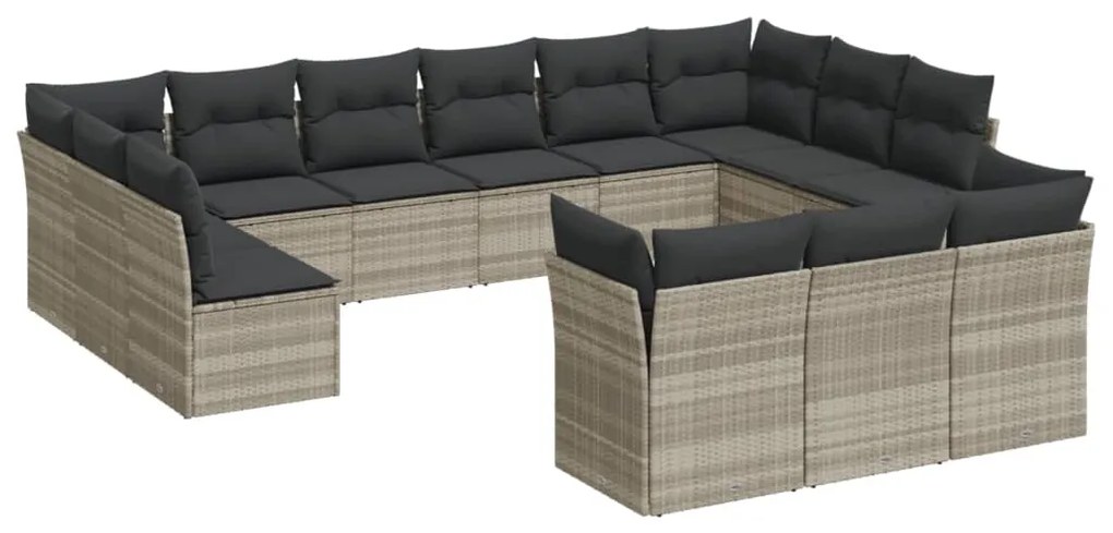 Set divani giardino 13 pz con cuscini grigio chiaro polyrattan