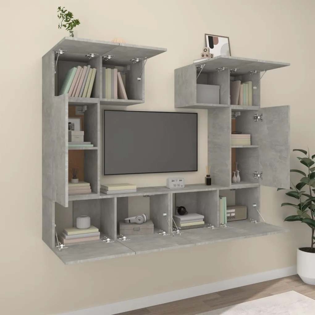 Set di mobili porta tv 6 pz grigio cemento in legno multistrato