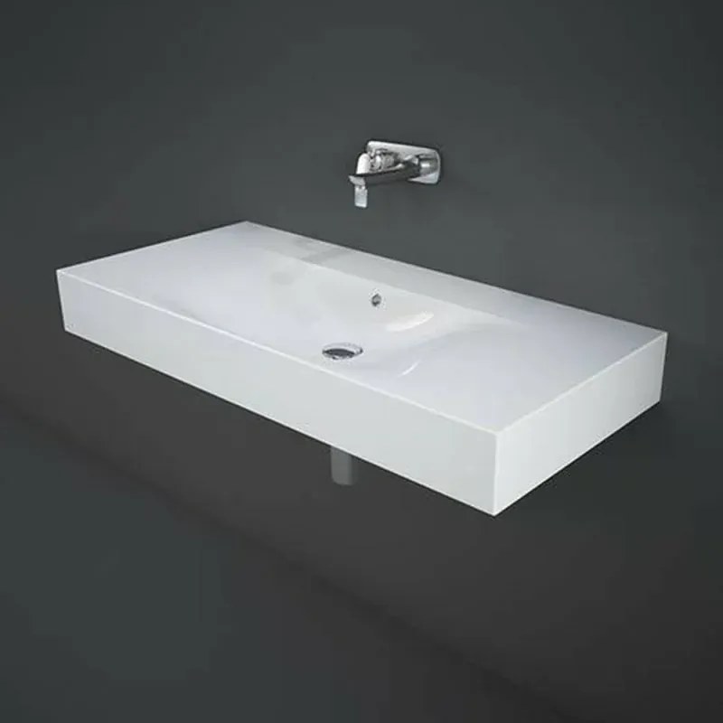 Lavabo sospeso 100cm rettangolare in ceramica bianca senza foro per rubinetto Rak Des