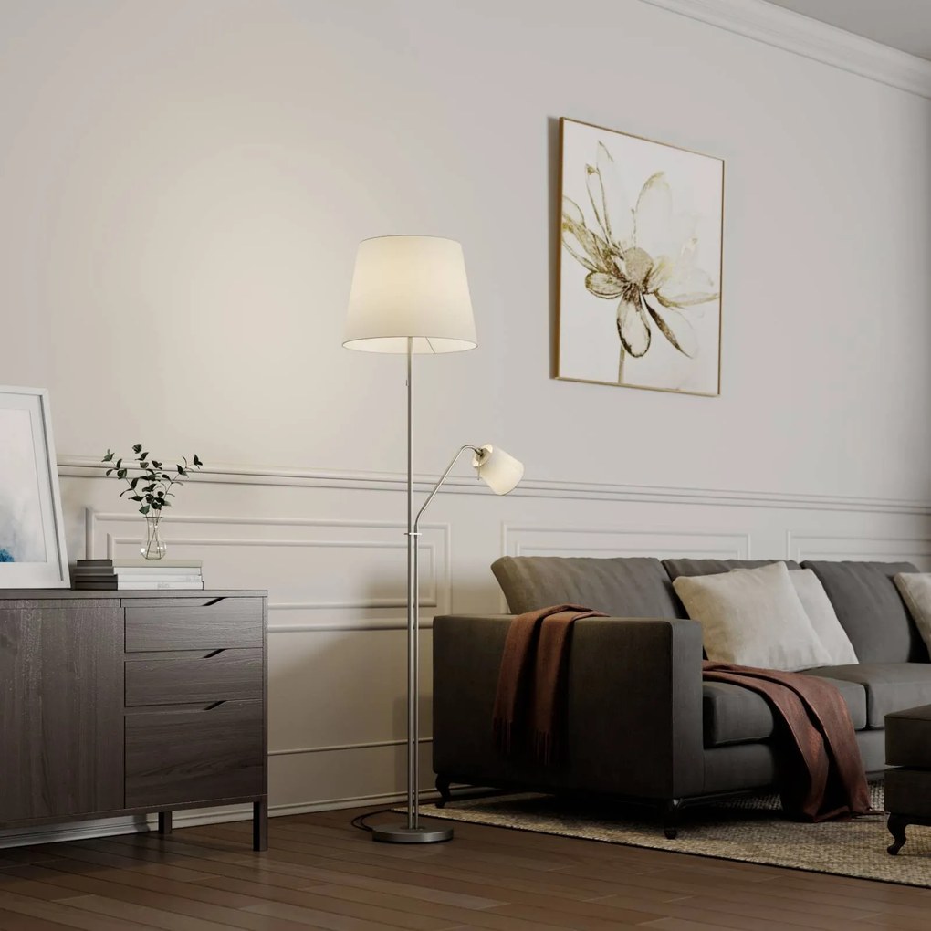 Lampada da terra Nantwin Lindby, Bianco / Opale, Soggiorno / Sala da pranzo, Tessuto / Stoffa / Seta, Moderno, Lampada da terra