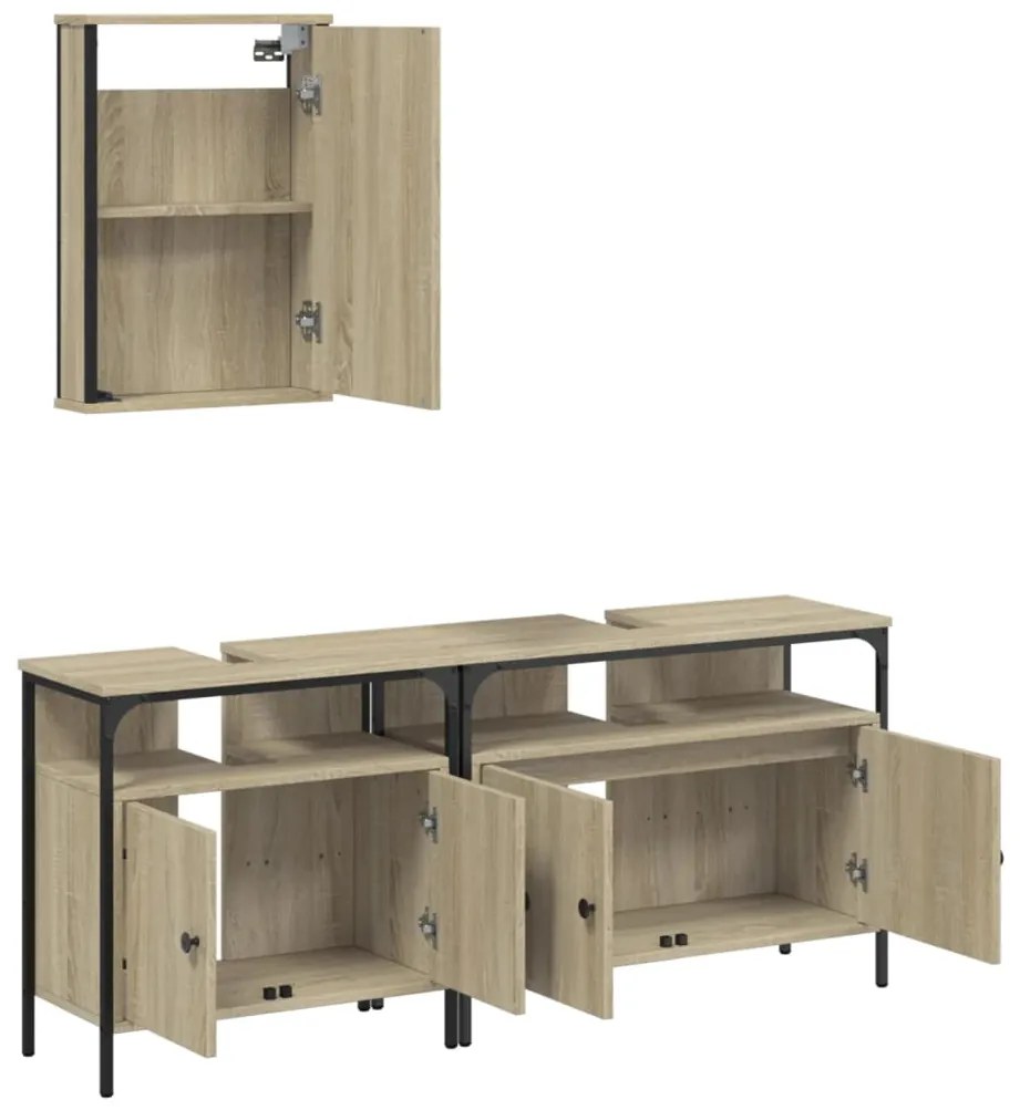 Set mobili da bagno 3 pz rovere sonoma in legno multistrato