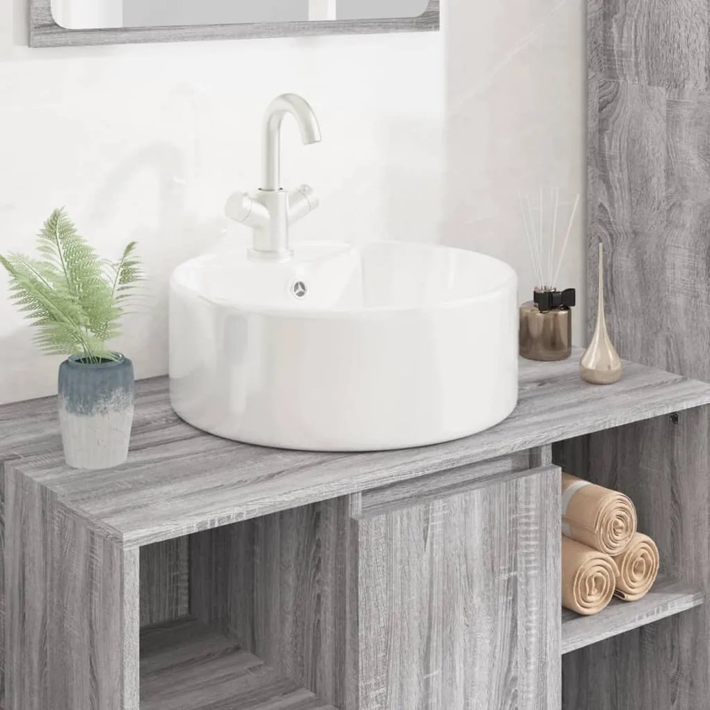 Lavandino Bianco 40x14,5 Cm İn Ceramica Rotondo /