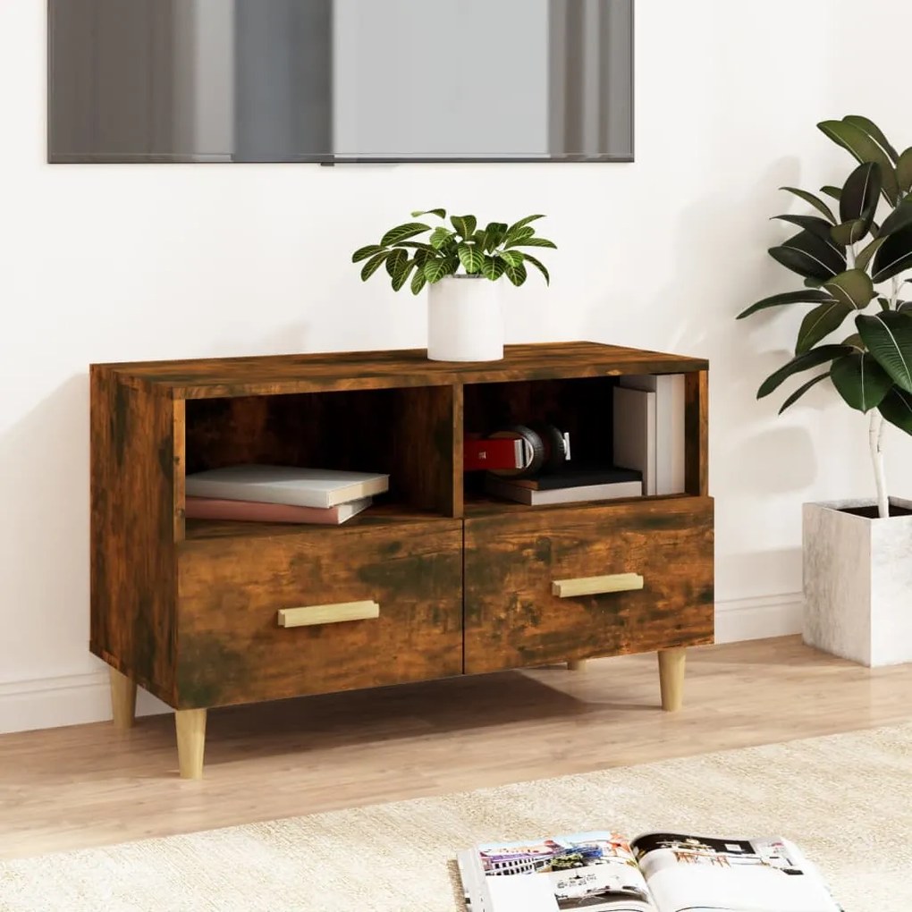 Mobile Porta Tv Rovere Fumo 80x36x50 Cm İn Legno Multistrato /