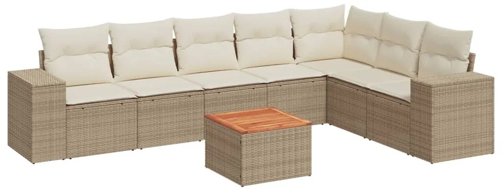 Set divano da giardino 8 pz con cuscini beige in polyrattan