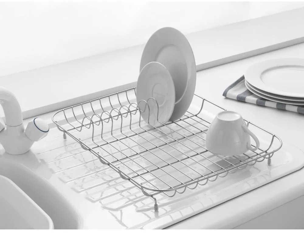 Scolapiatti basso in filo di ferro cromato , 43 x 33 x 7 cm - Addis