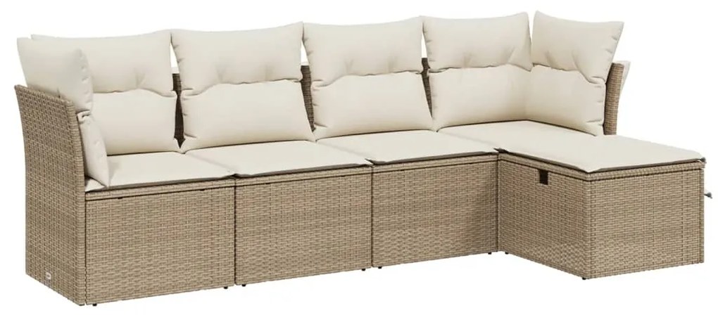 Set divano da giardino 5 pz con cuscini beige in polyrattan