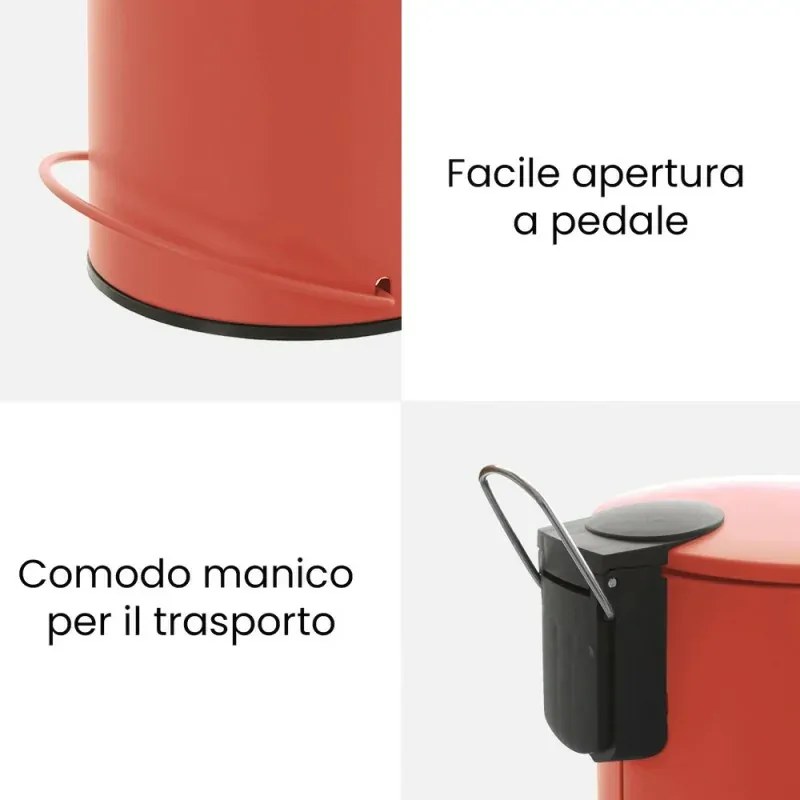 Pattumiera in acciaio 3 litri rosso soft-close con secchio estraibile Spring