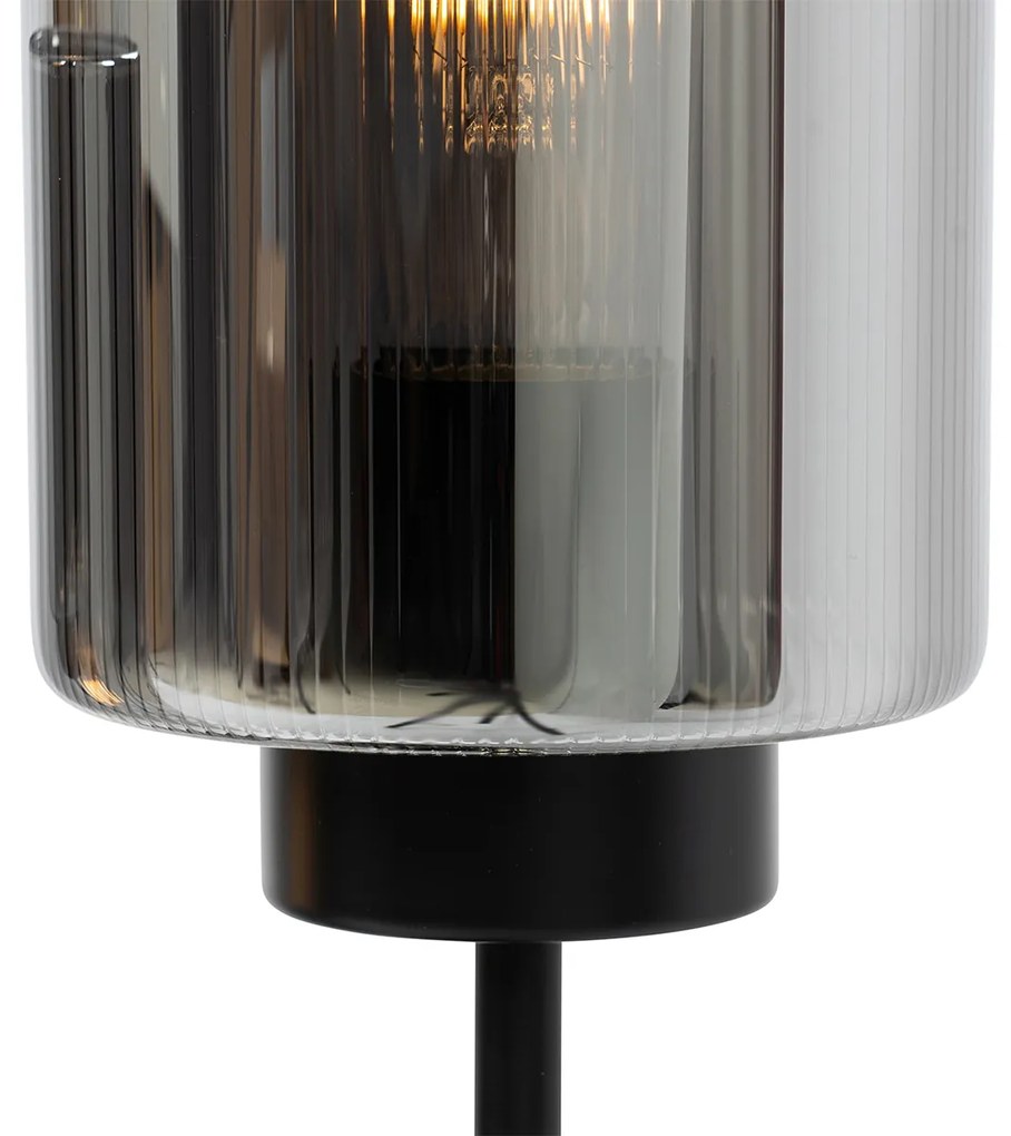 Lampada da tavolo Art Déco nera con vetro fumé 2 luci - Laura