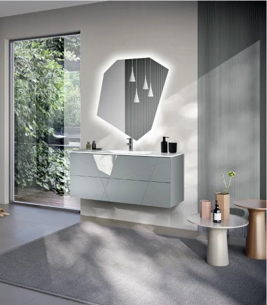 Mobile da bagno sospeso moderno CRIZIA base 120 con lavabo, GRIGIO OPACO