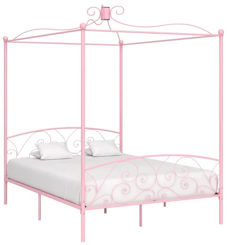 Letto a baldacchino rosa in metallo 160x200 cm