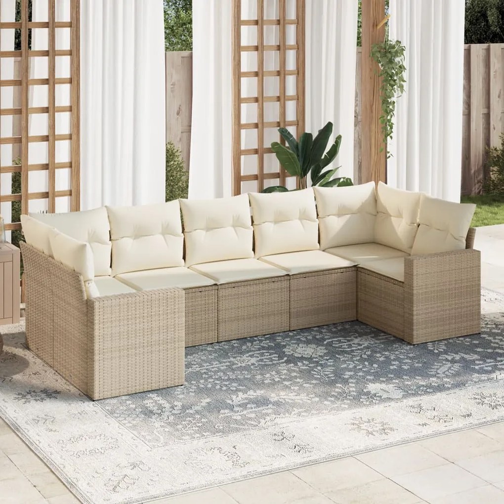 Set divani da giardino 7 pz con cuscini beige in polyrattan