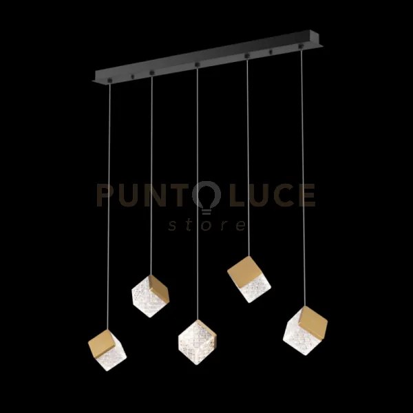 Lampada a sospensione magia 5 luci rettangolare nero e oro spazzola...