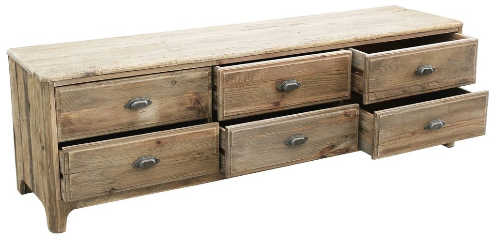 PEZ - porta tv con 6 cassetti in legno di pino riciclato