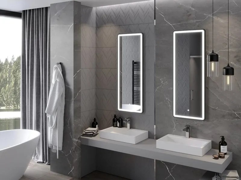 Mexen Coro specchio da bagno retroilluminato 45 x 120 cm, LED 6000K, anti-appannamento, cornice nera - 9817-045-120-611-70
