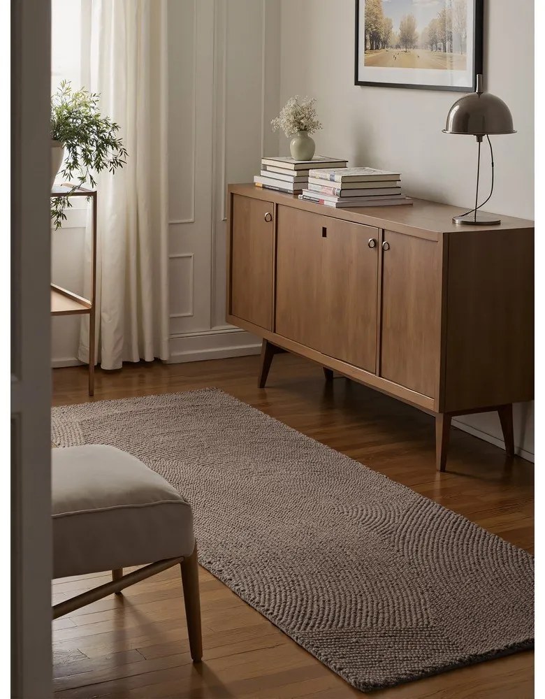 Passatoia grigio tortora in lana tessuta a mano 80x300 cm Eleni Taupe – Hanse Home