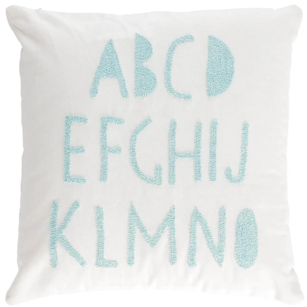 Kave Home - Fodera cuscino Keila 100% cotone bianco blu con alfabeto 45 x 45 cm