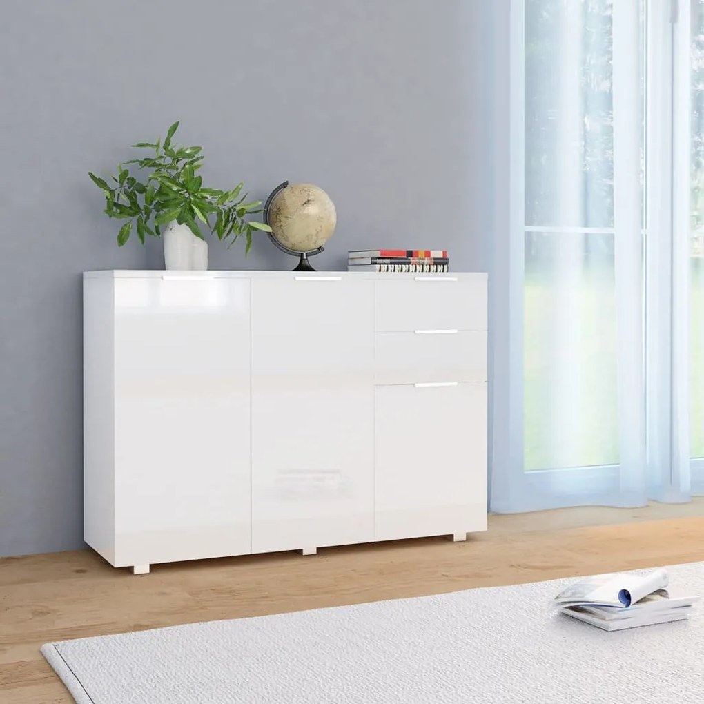 Credenza Bianco Lucido 107x35x80,5 Cm /