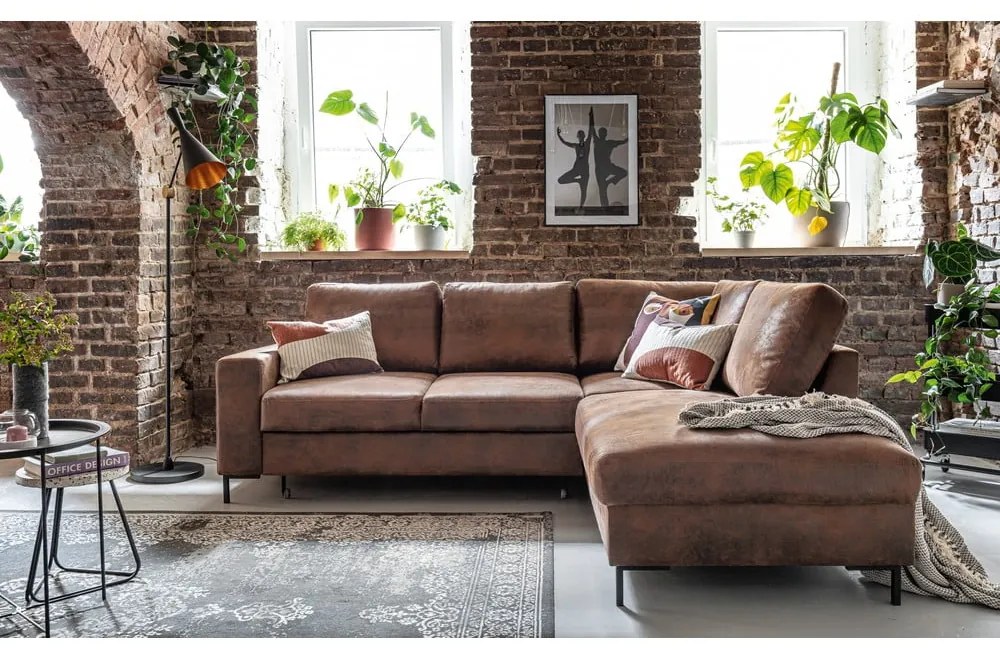 Divano letto angolare in similpelle marrone (angolo destro) Lofty Lilly - Miuform