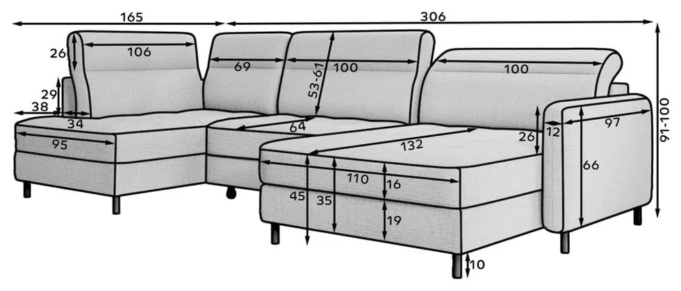 Divano angolare beige allungabile/con contenitore (con penisola a sinistra/a U) e rivestimento in velluto Berrto – ELTAP