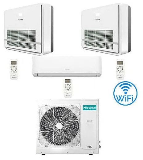 Climatizzatore Condizionatore Hisense R32 Trial Split Inverter Hi Comfort Wifi più Console 12000 + 12000 + 12000 BTU con U.E. 3AMW72U4RJC Classe