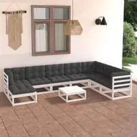 Set Divani da Giardino 9 pz con Cuscini Legno Massello di Pino 3076770