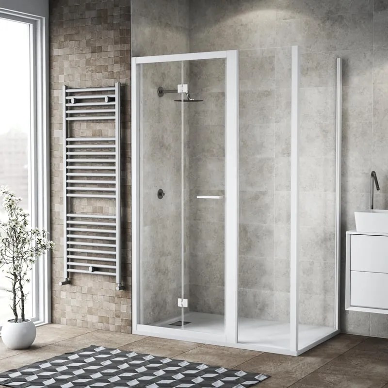 Box doccia con ingresso frontale pieghevole Record L 115 x H 195 cm, vetro 6 mm vetro senza finitura / trasparente profilo bianco spazzolato