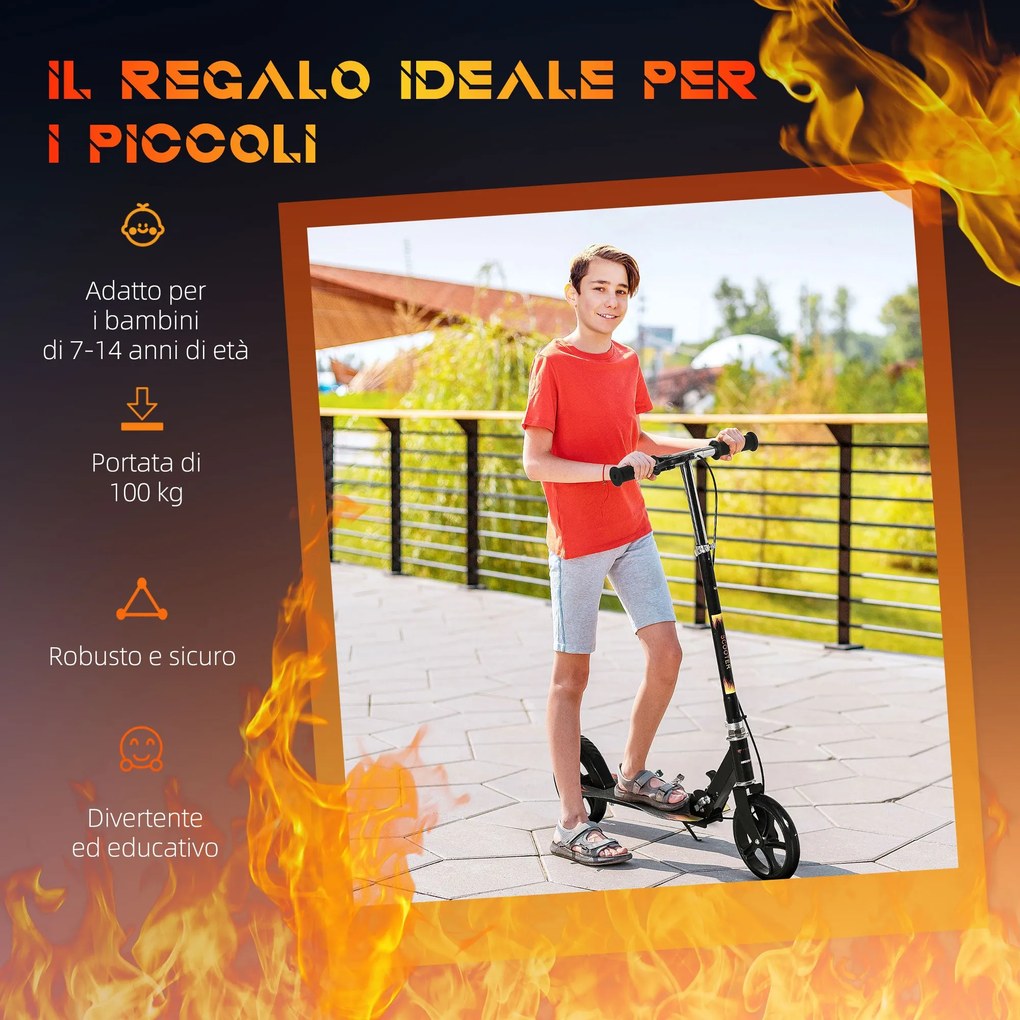 Monopattino per Bambini 86x35x93/98/103 cm Manubrio 3 Altezze in Metallo Nero...