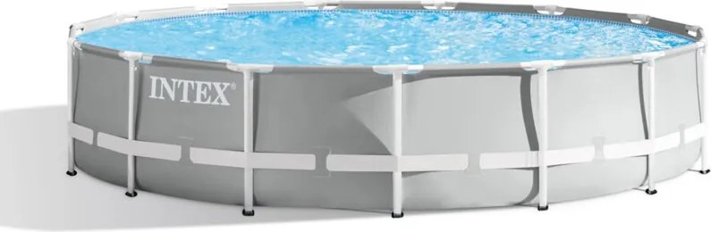 GRE - Intex 26724NP – Piscina Fuori Terra Prisma Frame Rotonda, Pompa Filtro 3785 L/h, Scaletta, Telo Base e Copertura, 14614 l, Acciaio e pvc,