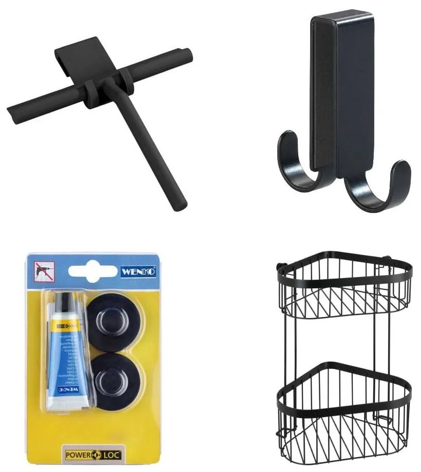 Set di accessori per il bagno nero in metallo autoportante Classic - Wenko