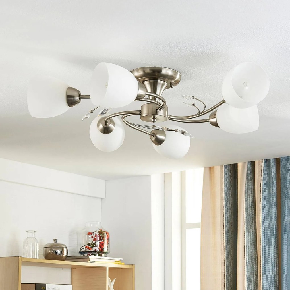 Plafoniera soffitto Tatas Lindby, dimmerabile, Alluminio / Grigio / Zincato, Soggiorno / Sala da pranzo, Vetro, Moderno, Plafoniera
