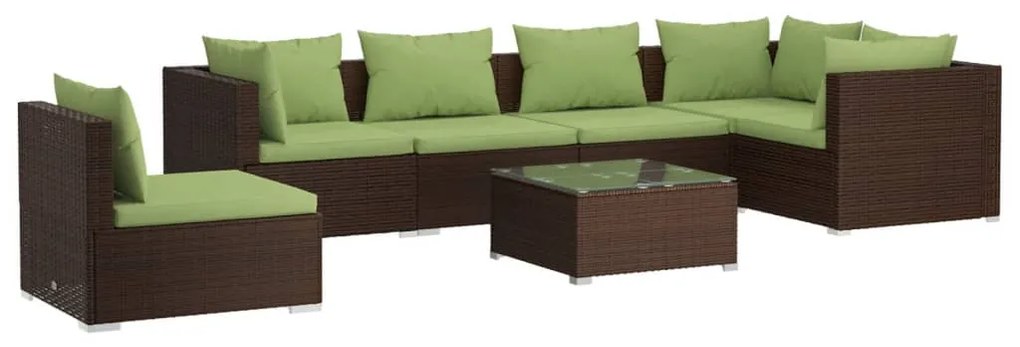 Set Divani da Giardino 7 pz con Cuscini in Polyrattan Marrone