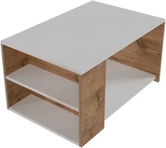 Tavolino Da Salotto Design Moderno 60x90x48 Con Vani Laterali Zeno Bianco e Rovere